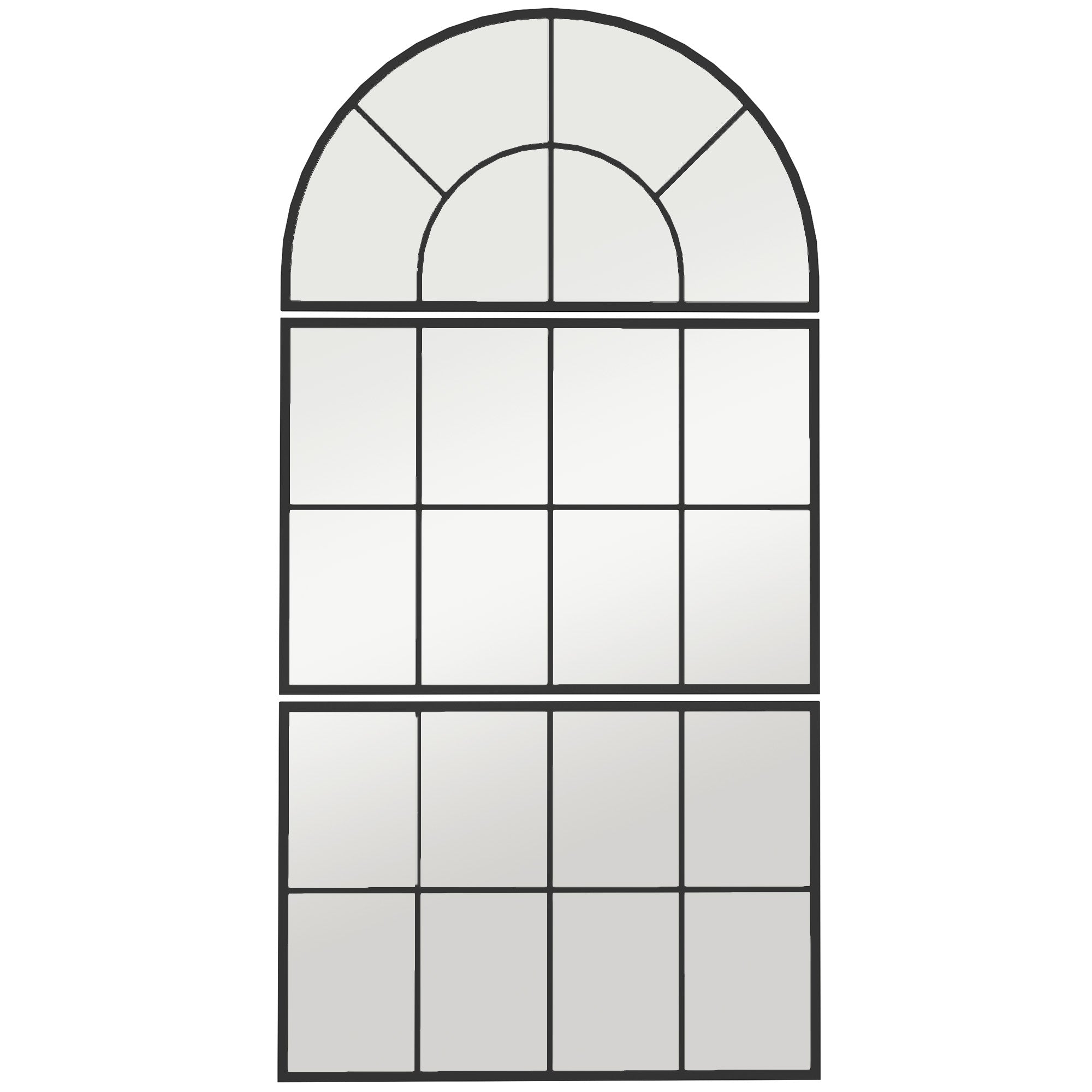 Three-Piece Arched Wall Mirror, Decorative Window Hanging, Black Metal Frame