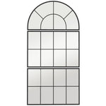 Three-Piece Arched Wall Mirror, Decorative Window Hanging, Black Metal Frame