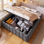 Upholstered Bed with Hydraulic Storage and No Headboard, 140x200cm, Grey Linen