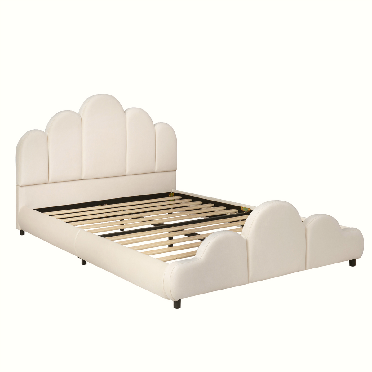 Upholstered Kids Bed 140x200cm with Headboard in Beige Velvet