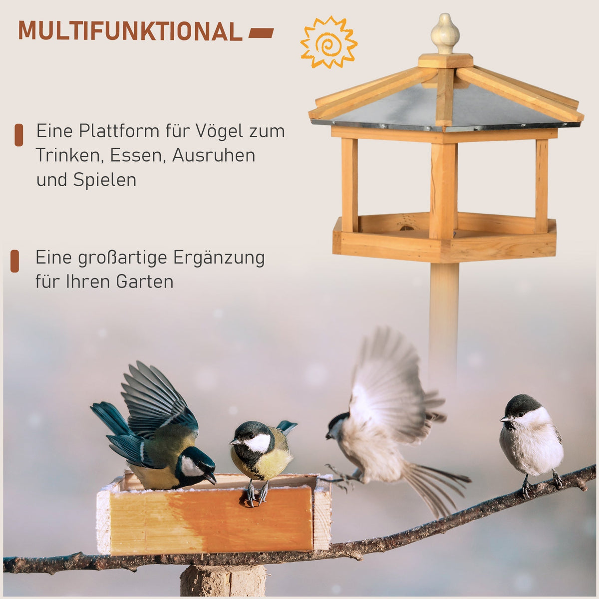 PawHut Birdhouse Bird Villa Feeder with Stand and Zinc Roof