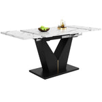 Telescopic Dining Table Extendable 99-159x75cm Space-Saving White V-Shaped Top