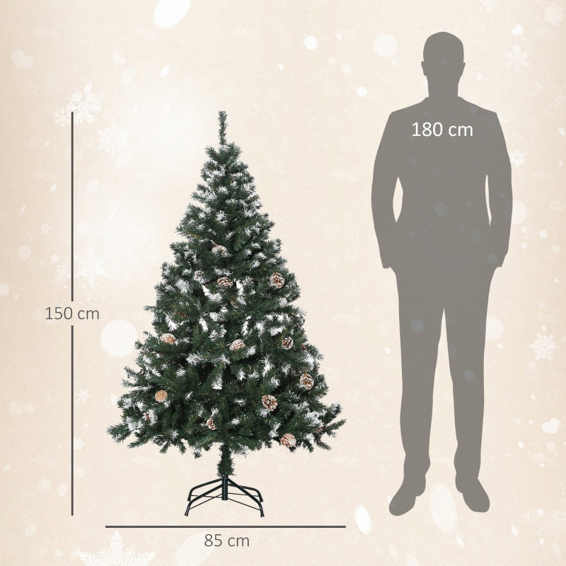 Artificial Christmas Tree, Snowy Tips, Fireproof, 150 cm