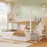 Bunk Bed 90/140x200cm with Storage Ladder & Rail, White + Natural