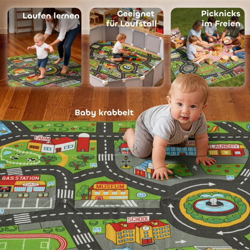 Baby Play Mat, 200x150cm Non-slip with City Motif