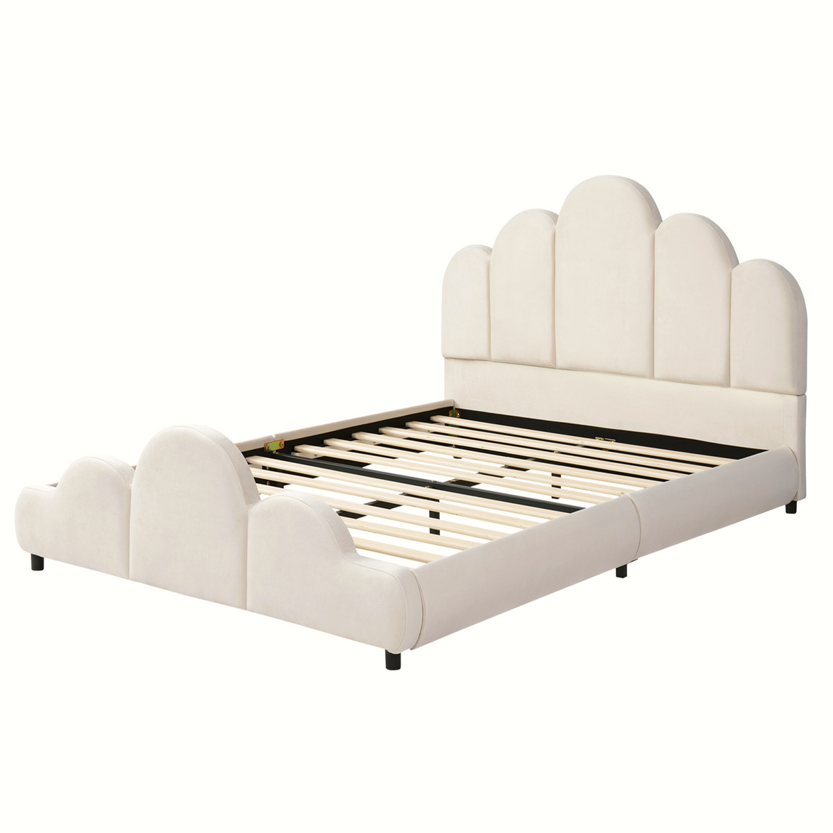 Upholstered Kids Bed 140x200cm with Headboard in Beige Velvet