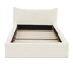 Single Bed 90x200cm, Eucalyptus Wood Frame, Corduroy Cover, Beige