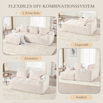 Compact Modular Sofa with Side Pocket, Cup Holder & 3 Cushions - Corduroy Beige