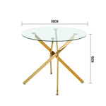 Dining Table Round Tempered Glass Top Gold Legs 80x80x76cm