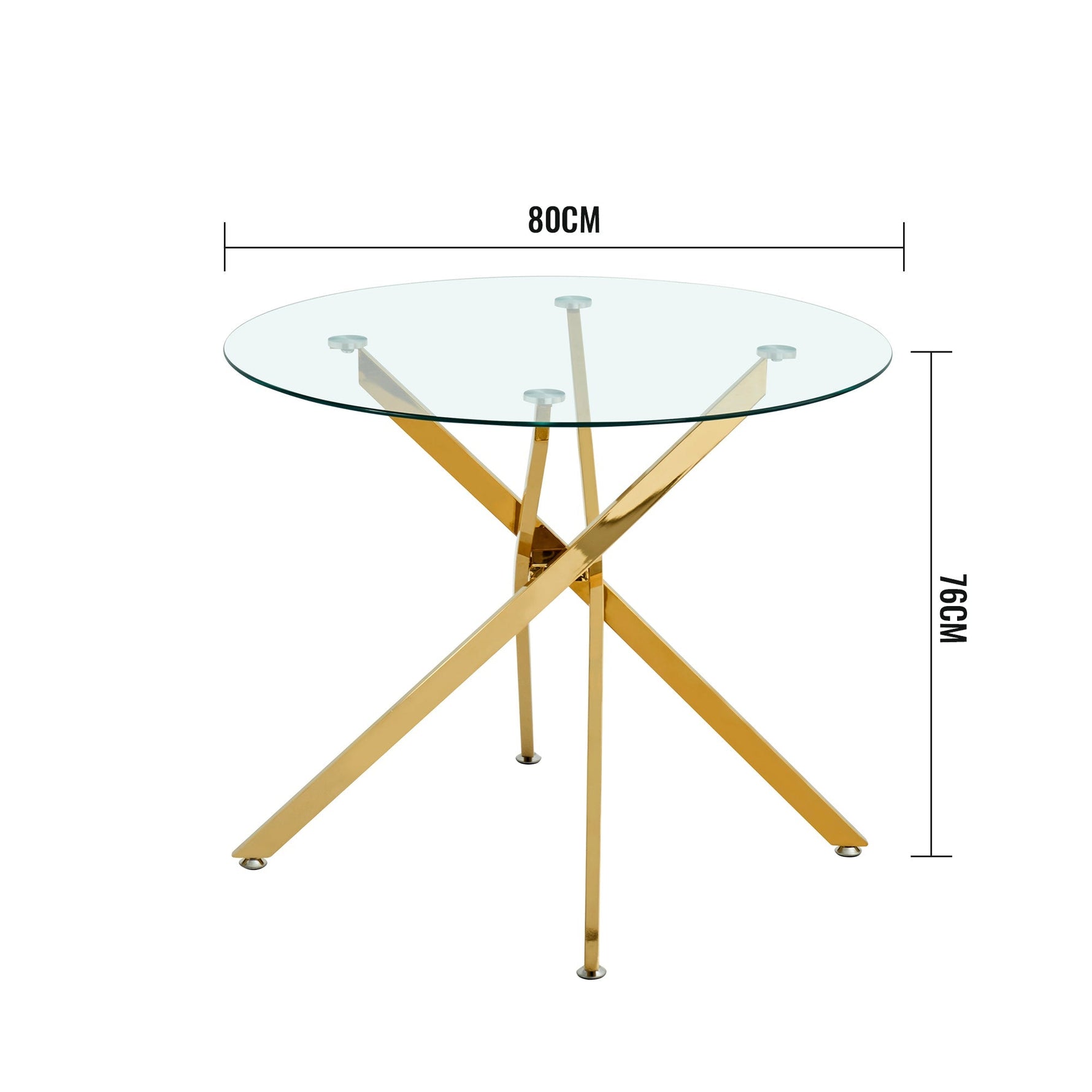 Dining Table Round Tempered Glass Top Gold Legs 80x80x76cm