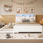 Double Bed with Trundle, Storage & LED Light, White Pine Frame
