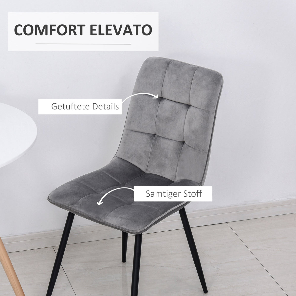 Dining Chairs, Set of 2 Upholstered Kitchen Chairs, Grey Black Metal