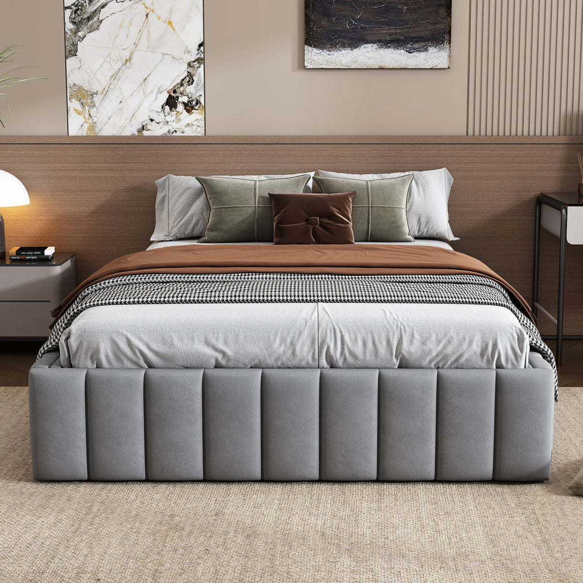 Upholstered Bed 140x200cm Slatted Base No Headboard - Grey