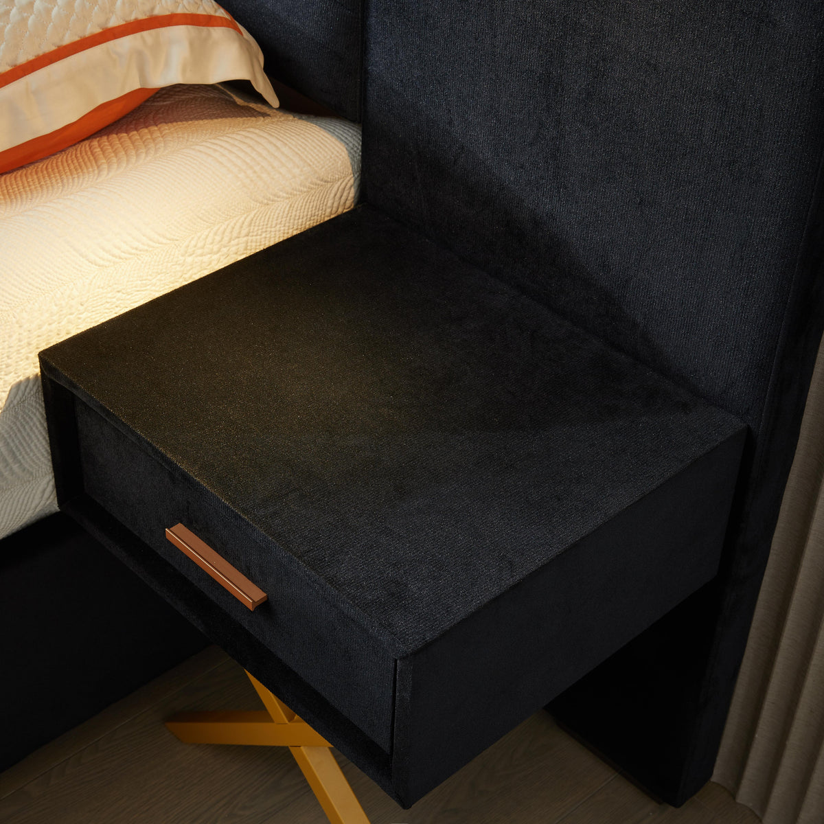 Adjustable Bed Frame with Storage Benches & LED Lights, Velvet
