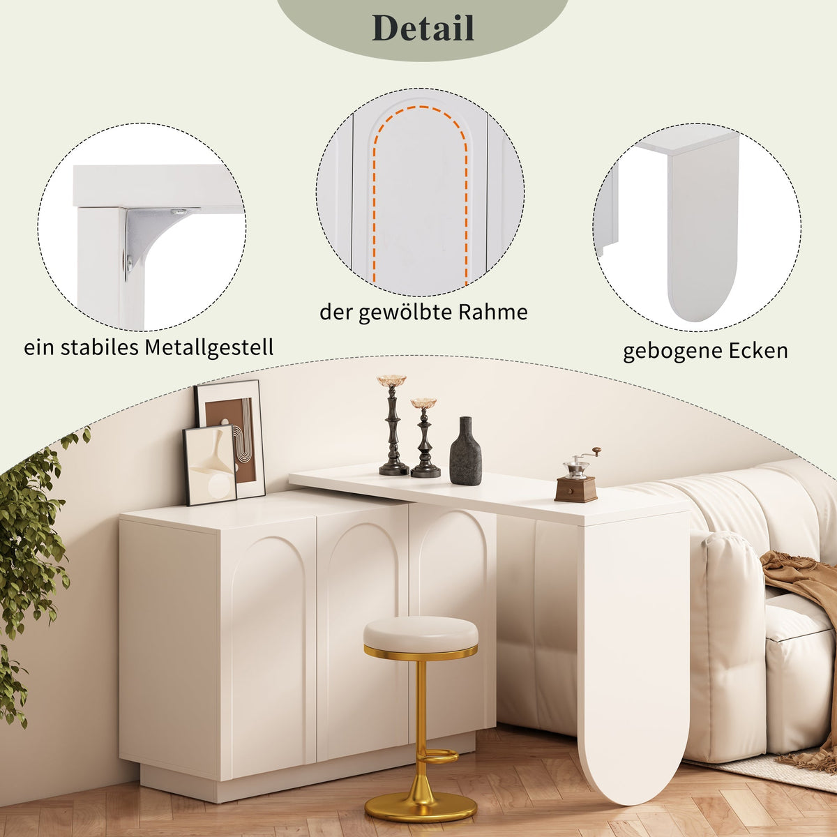Desk, Rotating L-Shaped Corner Computer/Dressing Table 110 cm, White