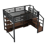 Loft Bed 140x200 with TV Stand & Power Outlet, Black