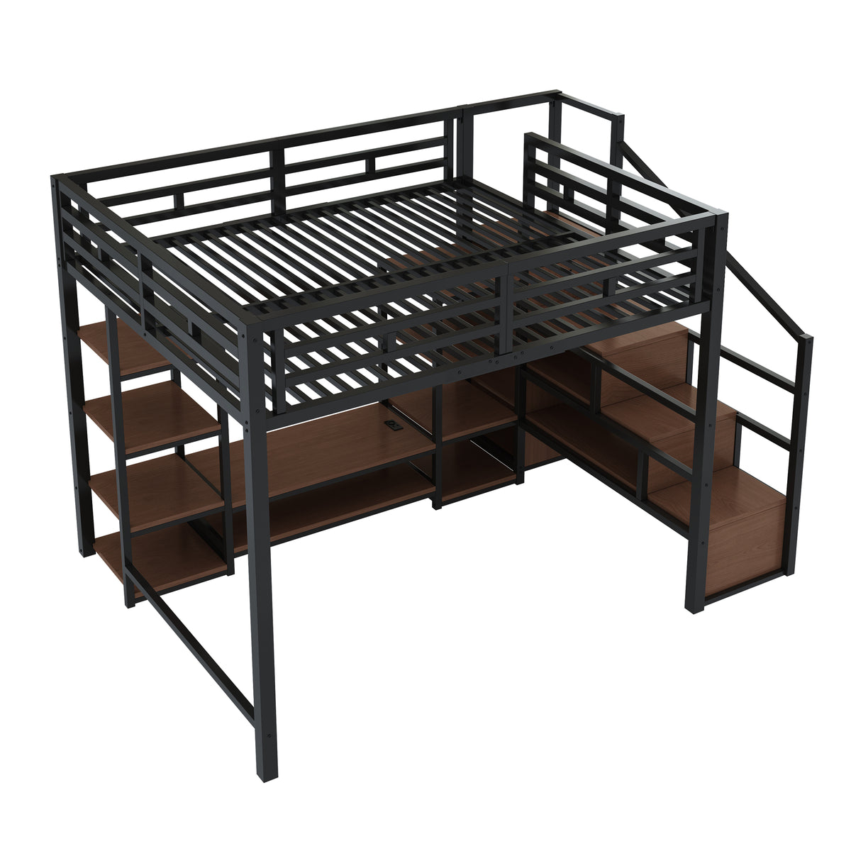 Loft Bed 140x200 with TV Stand & Power Outlet, Black