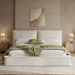 Upholstered Double Bed 160x200cm, Slatted Base, Beige Chenille