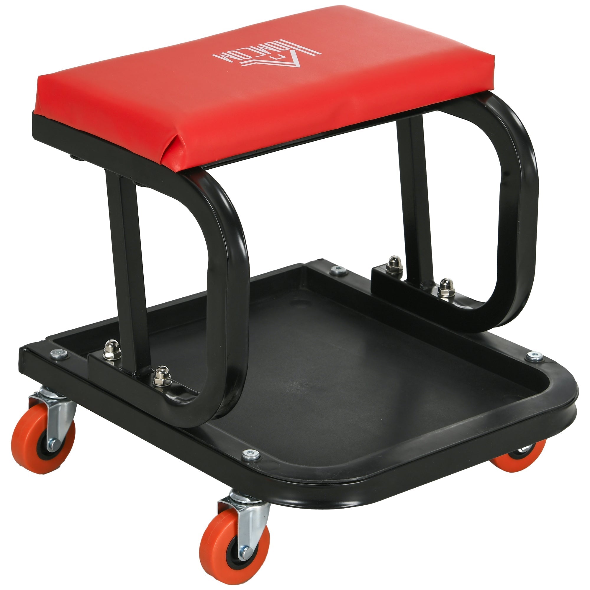 Workshop Stool, Padded Seat, Storage, Steel, Red