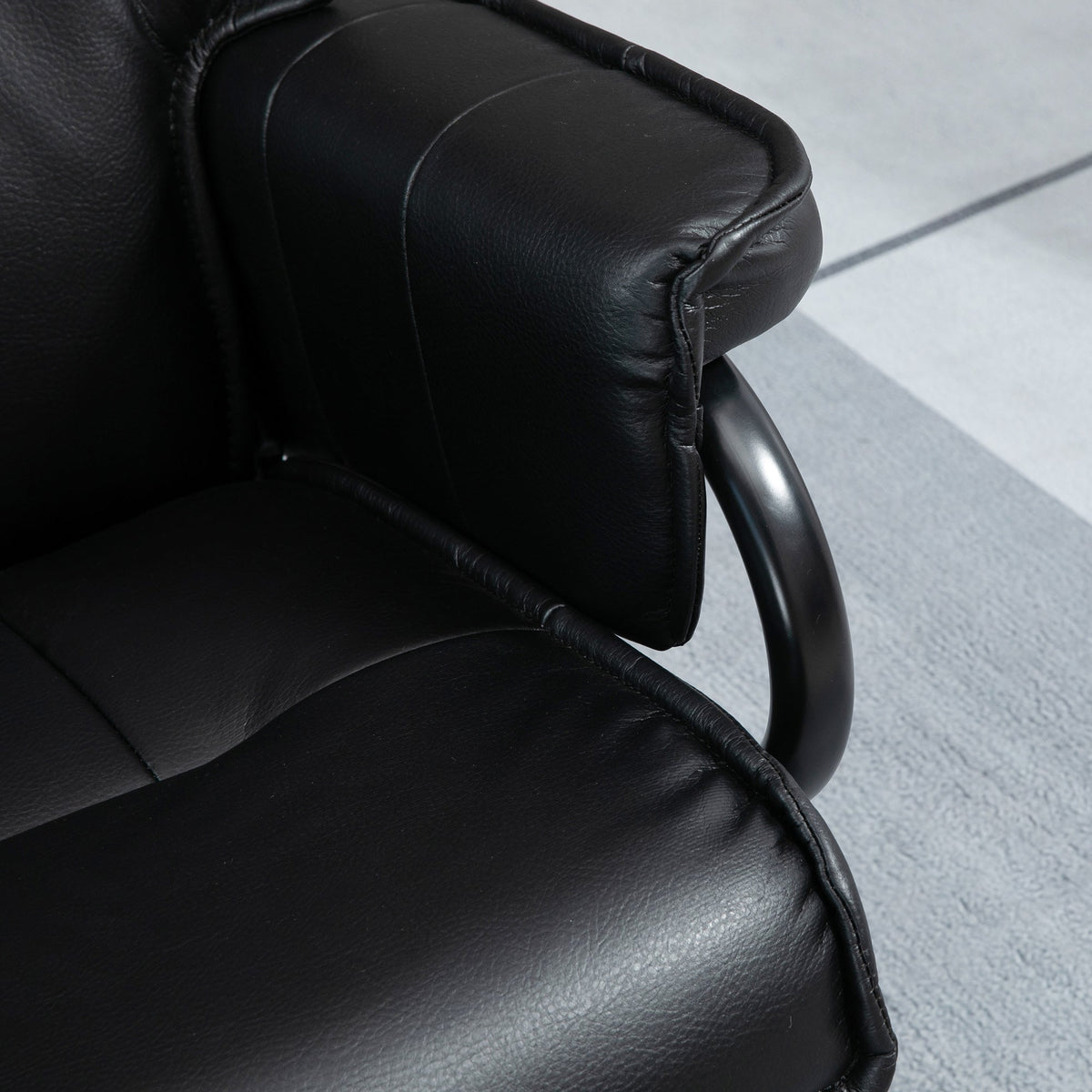 Armchair Swivel Reclining TV Chair with Footstool, Tilting Backrest, Faux Leather Black