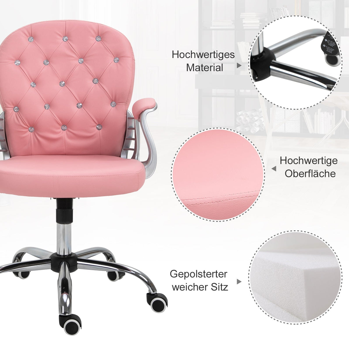 Executive Office Chair Ergonomically Padded Backrest Pink PU