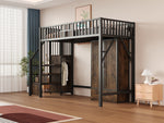 Metal Loft Bed 90x200cm Wardrobe Drawers Storage Ladder - Black
