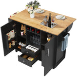 Kitchen Island Trolley 120cm Folding Worktop Wine Rack Adjustable Shelves - White/Black
