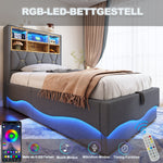 Children's Bed Hydraulic Storage LED USB Metal Frame, Grey Linen