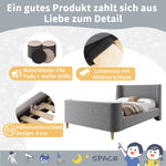 Children's Bed Upholstered Sleigh with Cosmic Pattern, 90x200cm, Grey Velvet