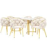 Dining Set 140x80cm Table 6 Chairs Marble Pattern - Gold Legs