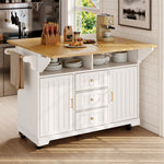 Kitchen Island Extendable Mobile 2 Doors 3 Drawers Spice Rack - Black/White