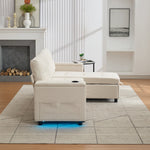 Treviso L-Shaped Sofa Bed 3-Seater Fold-Out Hidden Storage LED Strip Beige