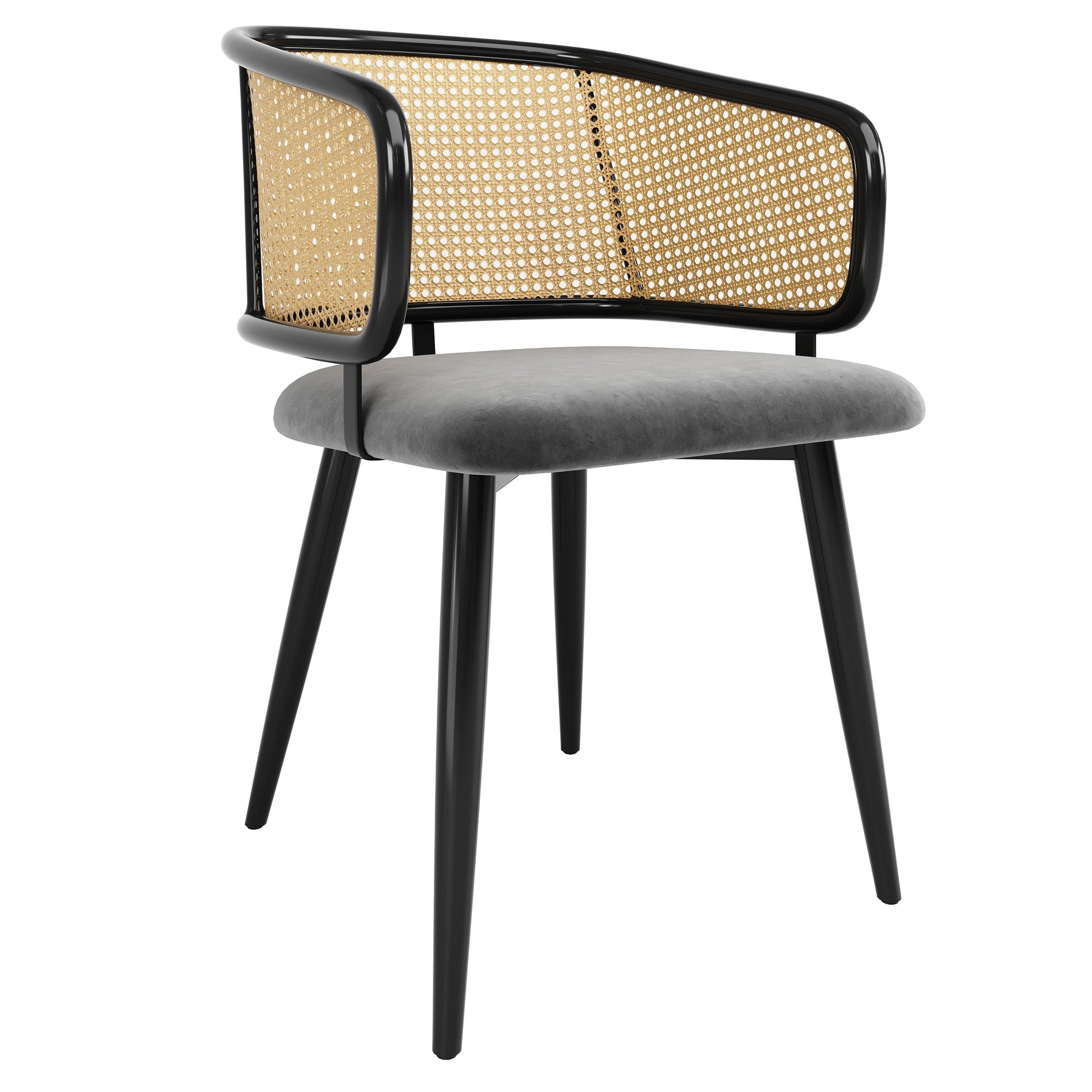 2 Dining Chairs Rattan Back Velvet Seat - Modern Style