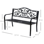 Garden Bench 3-Seater Steel with Cast Iron Armrests, Black