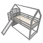 Bunk Bed House Bed 90x200cm Storage Stairs Slide Railing, Grey