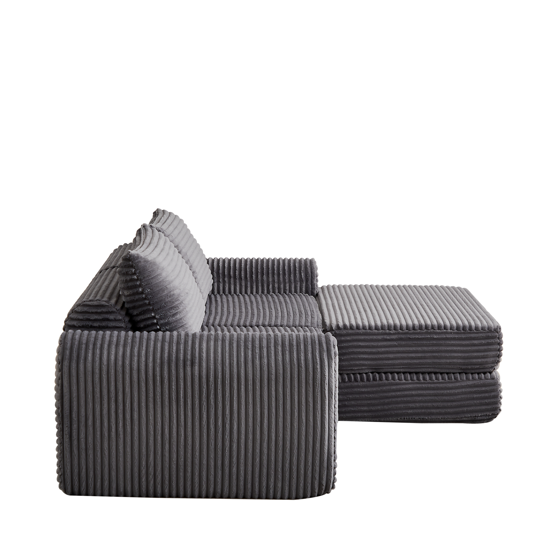 Corduroy 2-in-1 Sofa Bed with Two Pillows and Removable Footstool, Corduroy