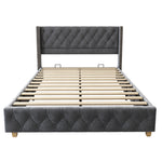 Upholstered Bed 140x190cm with Slatted Frame, Grey Velvet