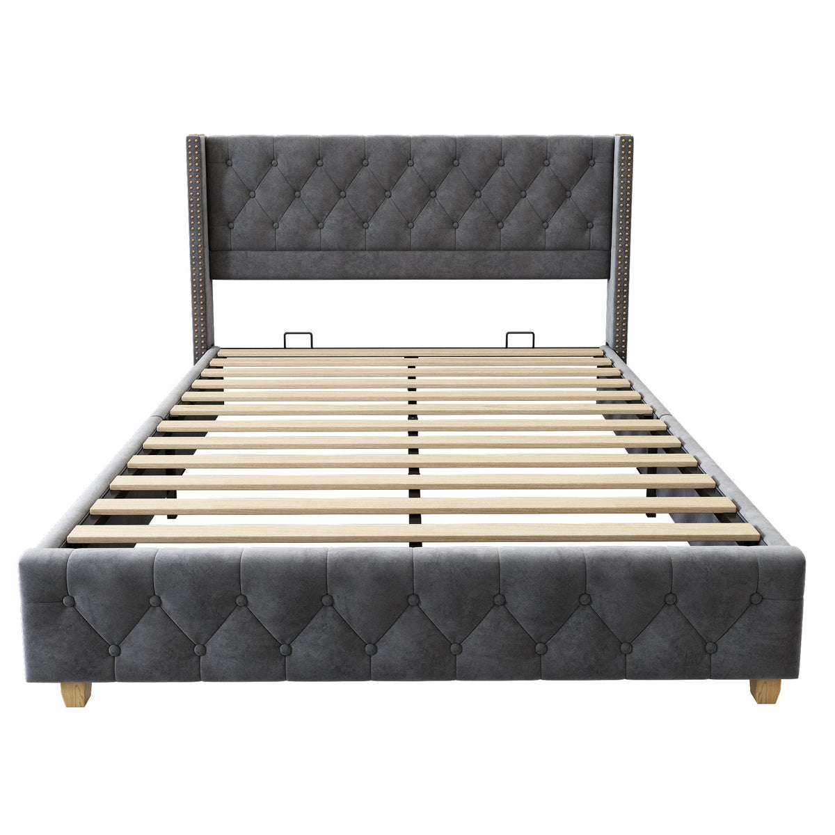 Upholstered Bed 160x200cm Button Studded Headboard Slatted Frame - Velvet Grey