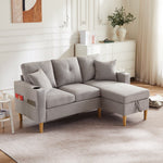 L-Shaped Sofa, 3-Seater with Chaise, Storage, Cup Holder, 2 Pillows