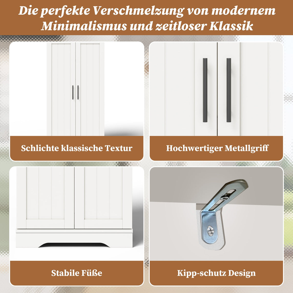 Kitchen Cabinet with LED Sensor Light and Adjustable Shelves, White