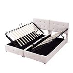 Upholstered Bed 180x200cm, Hydraulic Storage High Box Multifunctional, Beige Velvet