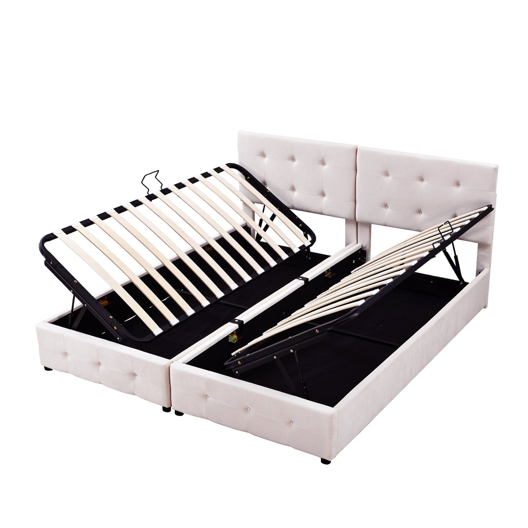 Upholstered Bed 180x200cm, Hydraulic Storage High Box Multifunctional, Beige Velvet