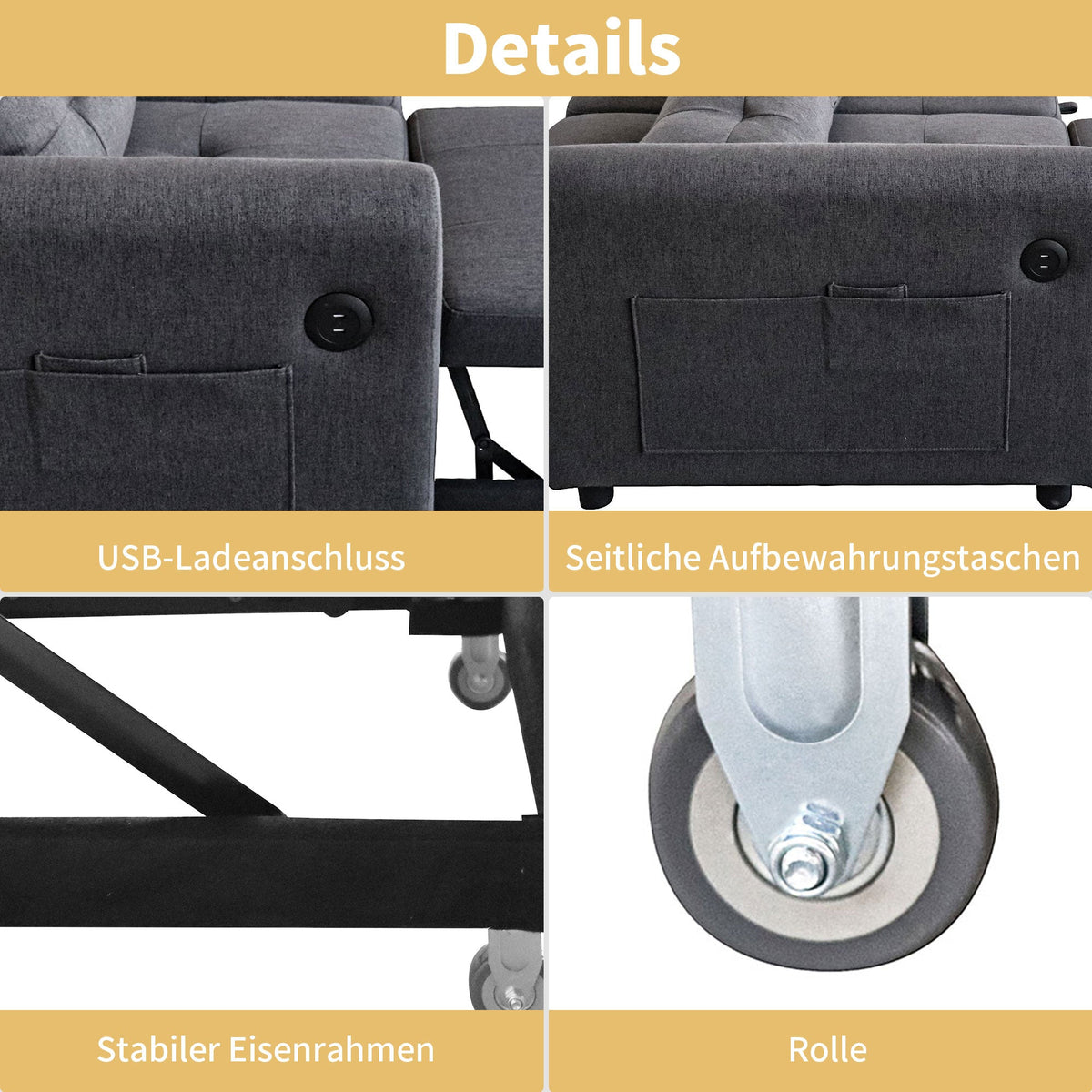 Loveseat Sofa 3-in-1 Pull-out Adjustable Backrest USB Modern Design