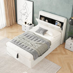 Upholstered Bed 90x200 Hydraulic Bed Box & Headboard Storage PU White