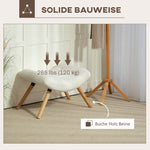 Modern Footstool, Upholstered with Wooden Legs, Cream White Fleece