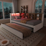 Sofa Bed 90x200 Pull-Out LED Storage Multifunctional Flannel Beige