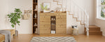 Shoe Cabinet with 4 Hinged Doors, 2 Drawers and 3 Open Compartments, 110x26x100cm, Wood Color