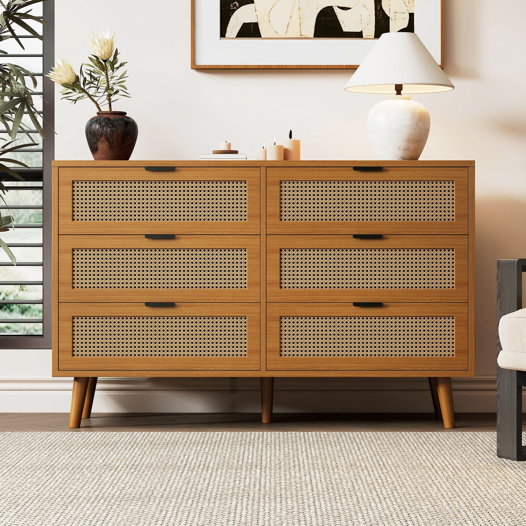 Chest of drawers 6 drawers with metal handles made of wood
