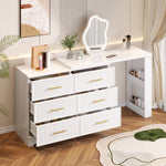 Rotating Dressing Table with LED Lighting, 110x40x129 cm, White