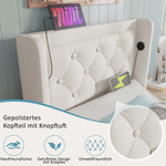 Upholstered Single Bed, Hydraulic Storage with USB & LED, White PU